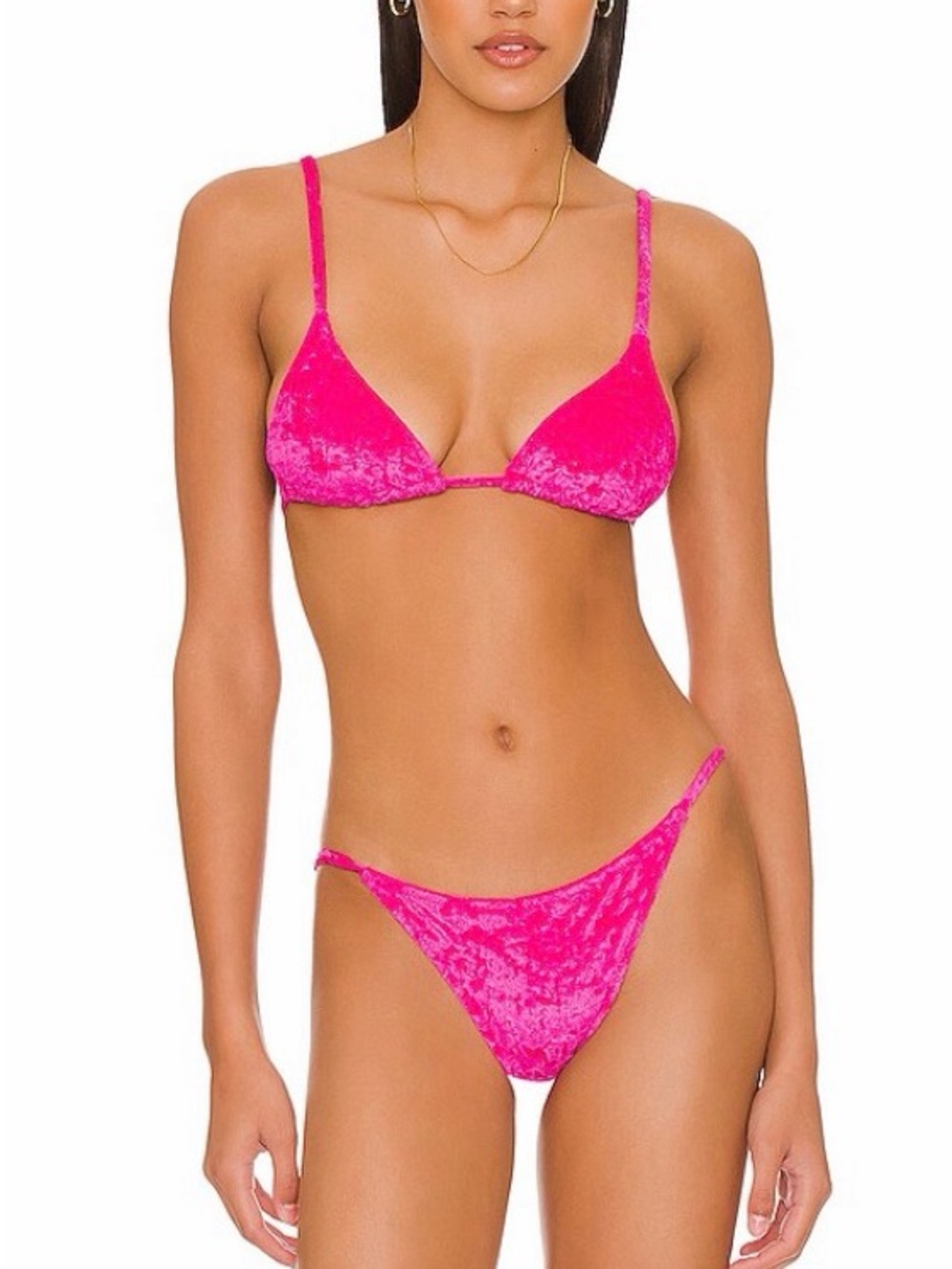 Ronny Kobo Hot Pink Velvet Bikini & Mini Skirt 3 Piece Set XS/S